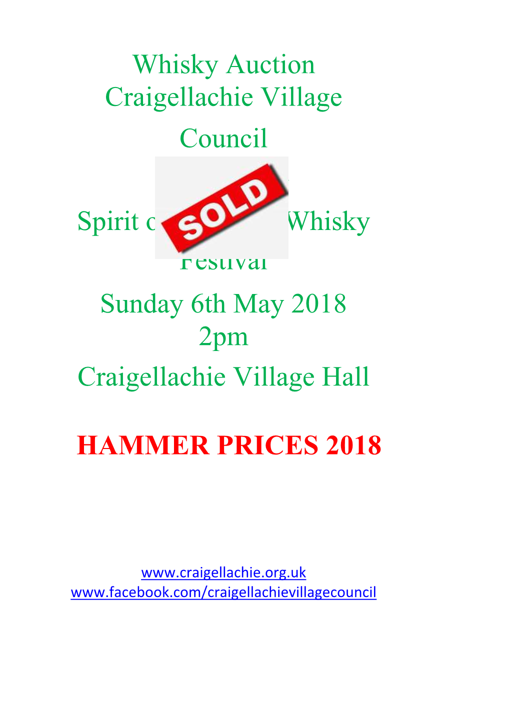 HAMMER PRICES 2018 Whisky Auction Craigellachie Village