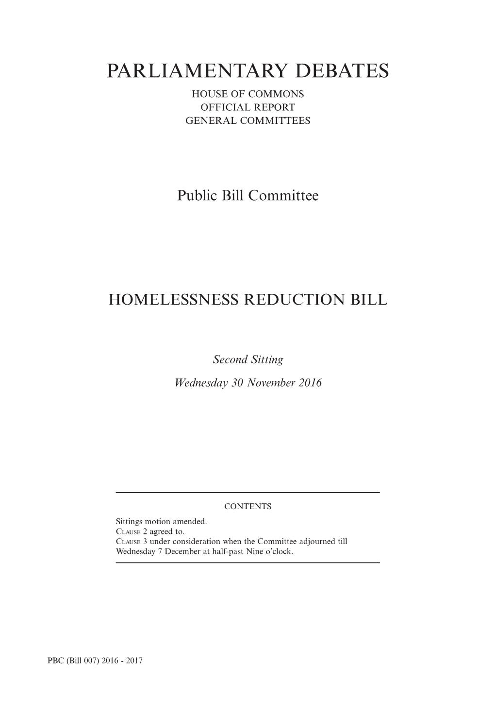 Homelessness Reduction Bill