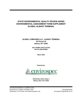 State Environmental Quality Review (Seqr) Environmental Assessment Form Supplement Global Albany Terminal
