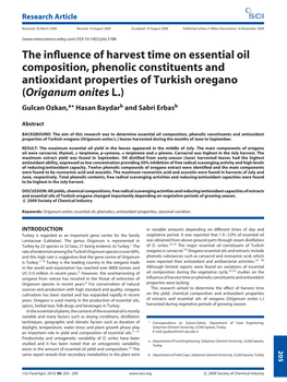 The Influence of Harvest Time on Essential Oil Composition