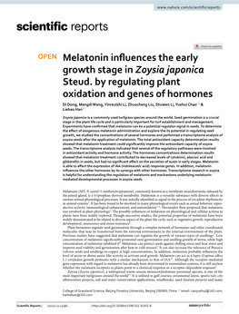 Melatonin Influences the Early Growth Stage in Zoysia Japonica Steud. By