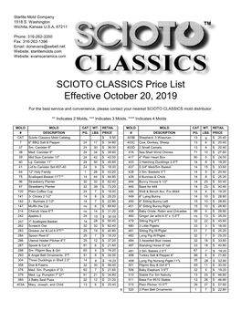 SCIOTO CLASSICS Price List Effective October 20, 2019