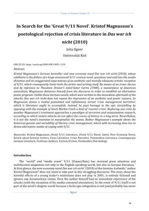 Kristof Magnusson's Poetological Rejection of Crisis Literature in Das