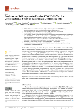 Predictors of Willingness to Receive COVID-19 Vaccine: Cross-Sectional Study of Palestinian Dental Students