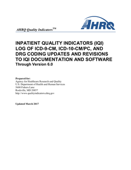 Log of ICD-9-CM and DRG Coding Updates and Revisions to IQI Documentation and Software