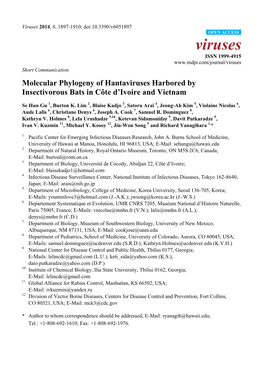 Molecular Phylogeny of Hantaviruses Harbored by Insectivorous Bats in Côte D'ivoire and Vietnam