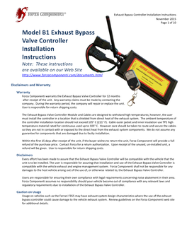 Model B1 Exhaust Bypass Valve Controller Installation Instructions