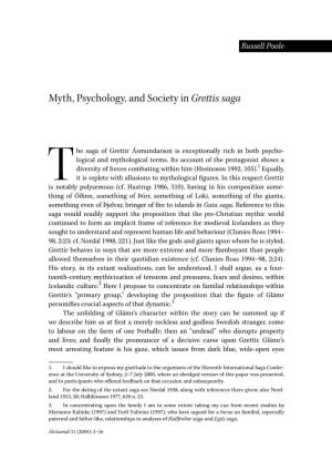 Myth, Psychology, and Society in Grettis Saga