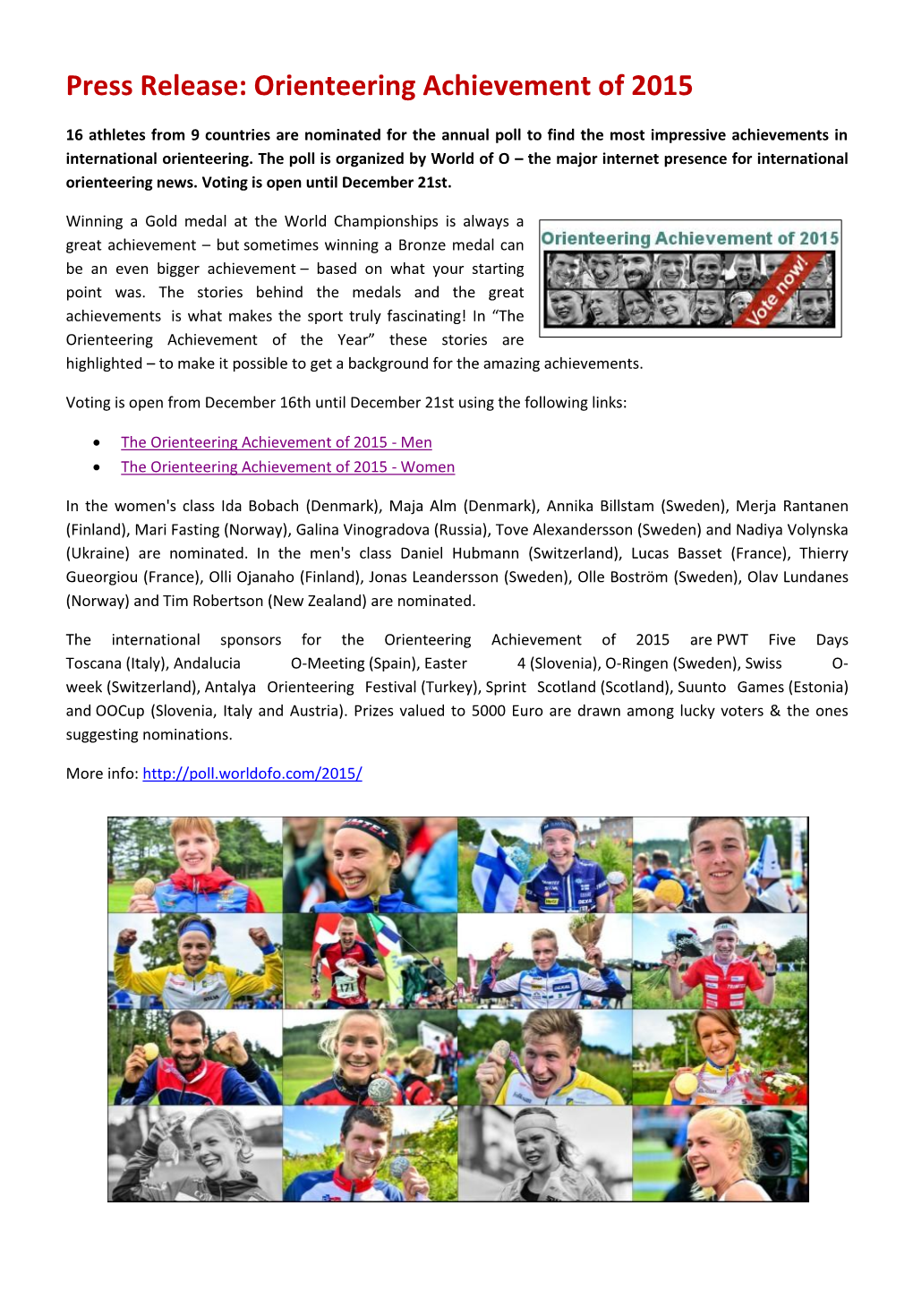 Press Release: Orienteering Achievement of 2015