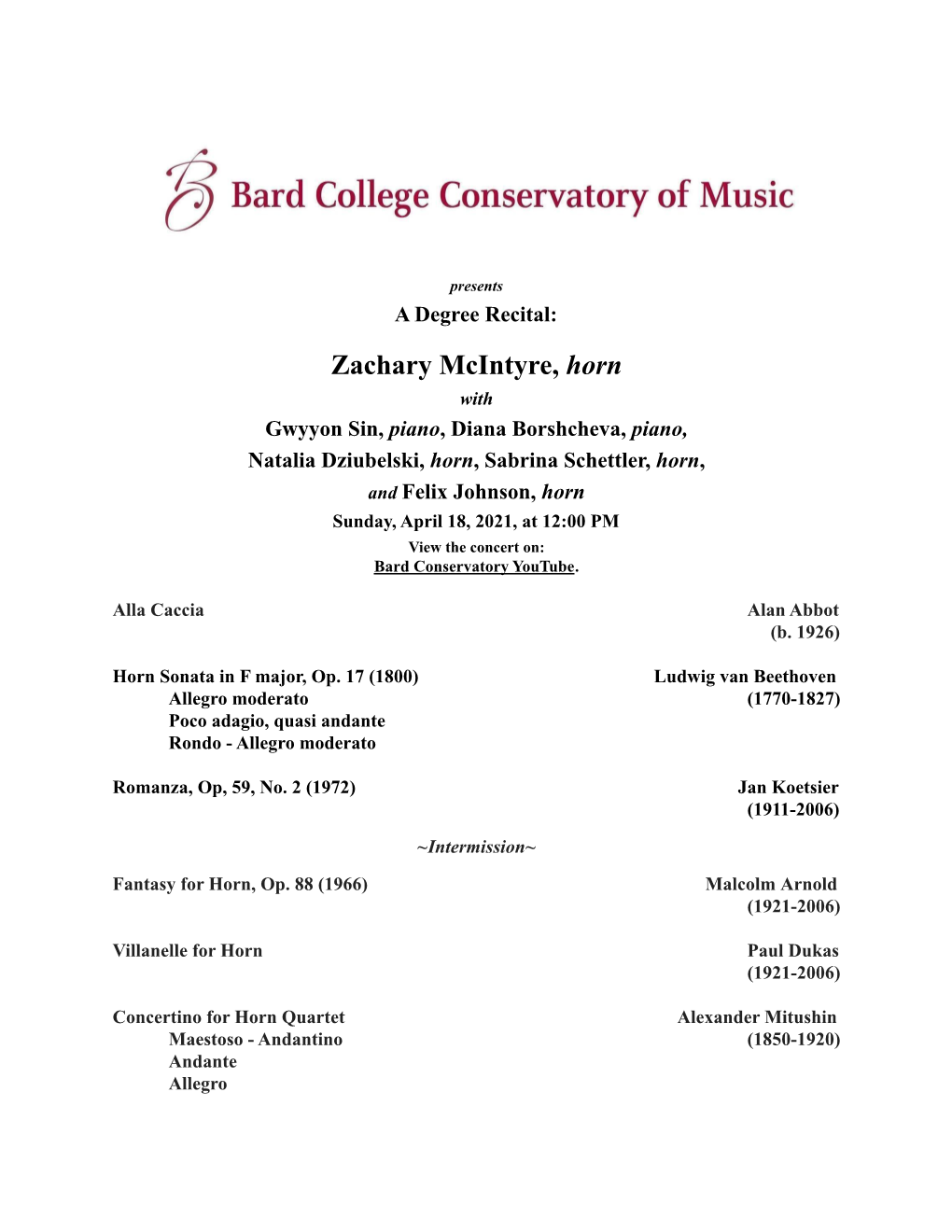Zachary Mcintyre Degree Recital