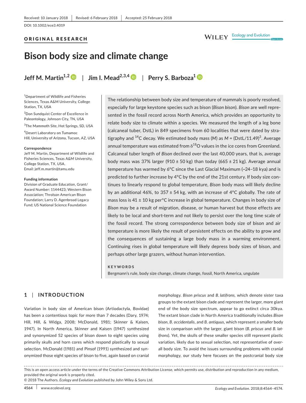 Bison Body Size and Climate Change