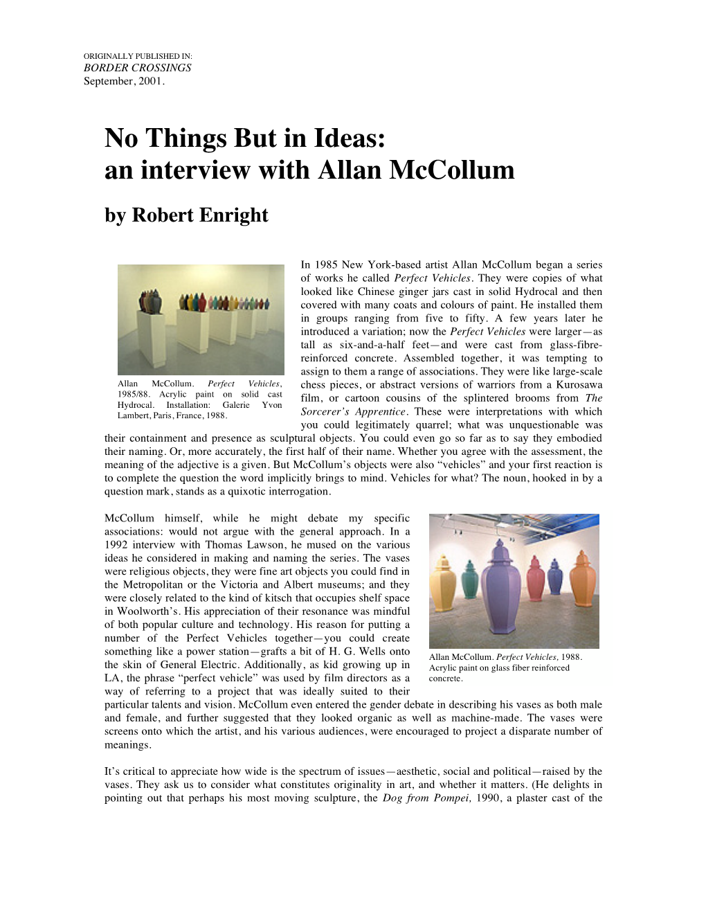 No Things but in Ideas: an Interview with Allan Mccollum