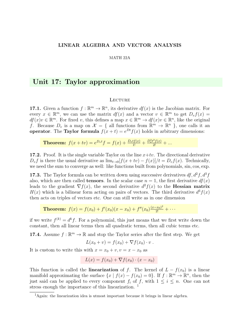 Unit 17: Taylor Approximation