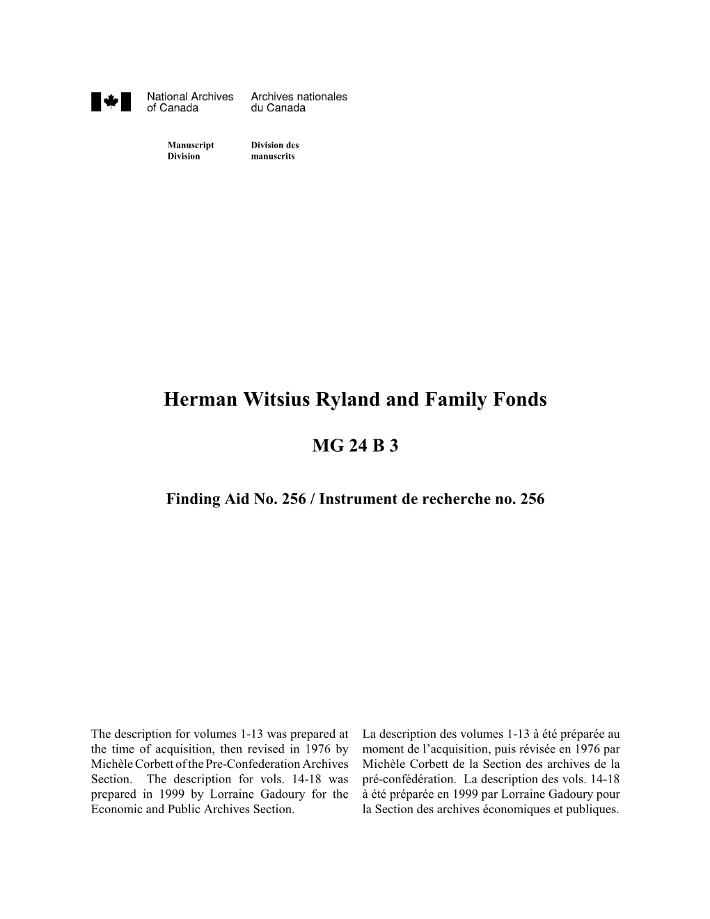 Herman Witsius Ryland and Family Fonds