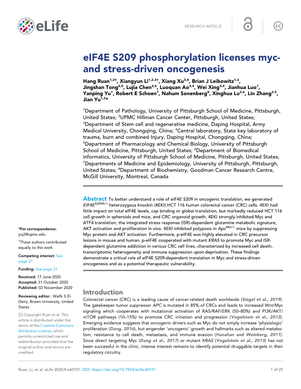Eif4e S209 Phosphorylation Licenses Myc- and Stress-Driven Oncogenesis