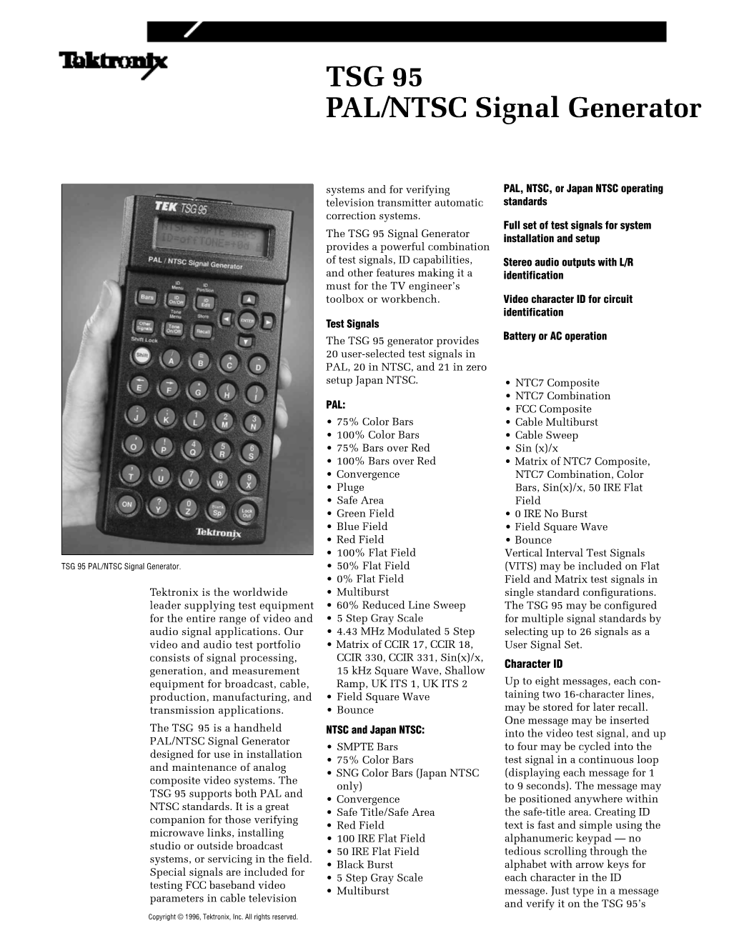 TSG95 PAL/NTSC Signal Generator