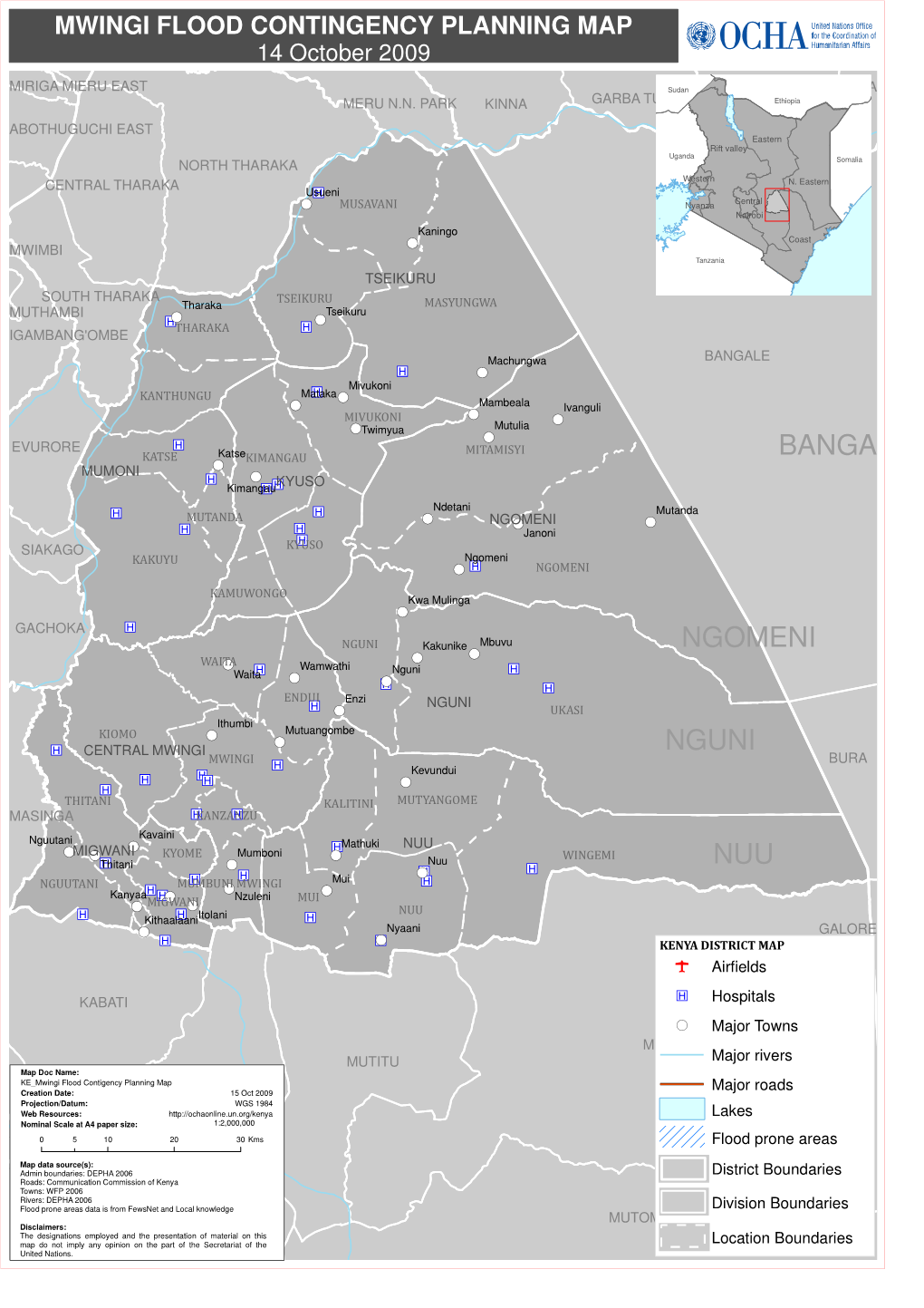 MWINGI FLOOD CONTINGENCY PLANNING MAP 14 October 2009
