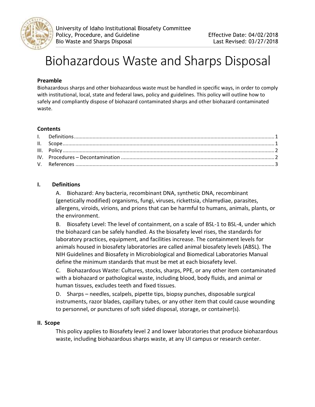 Biohazardous Waste and Sharps Disposal