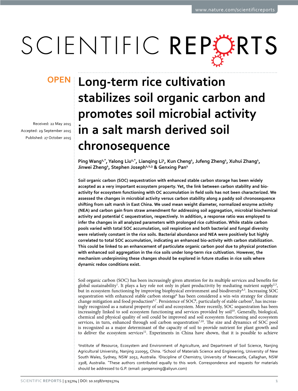 Long-Term Rice Cultivation Stabilizes Soil Organic Carbon and Promotes