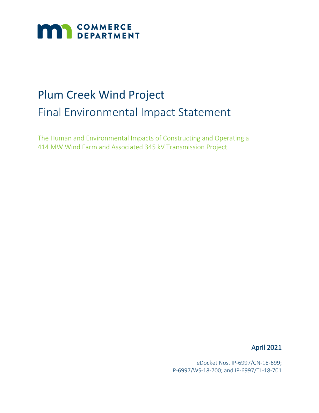 Plum Creek Wind Project Final Environmental Impact Statement