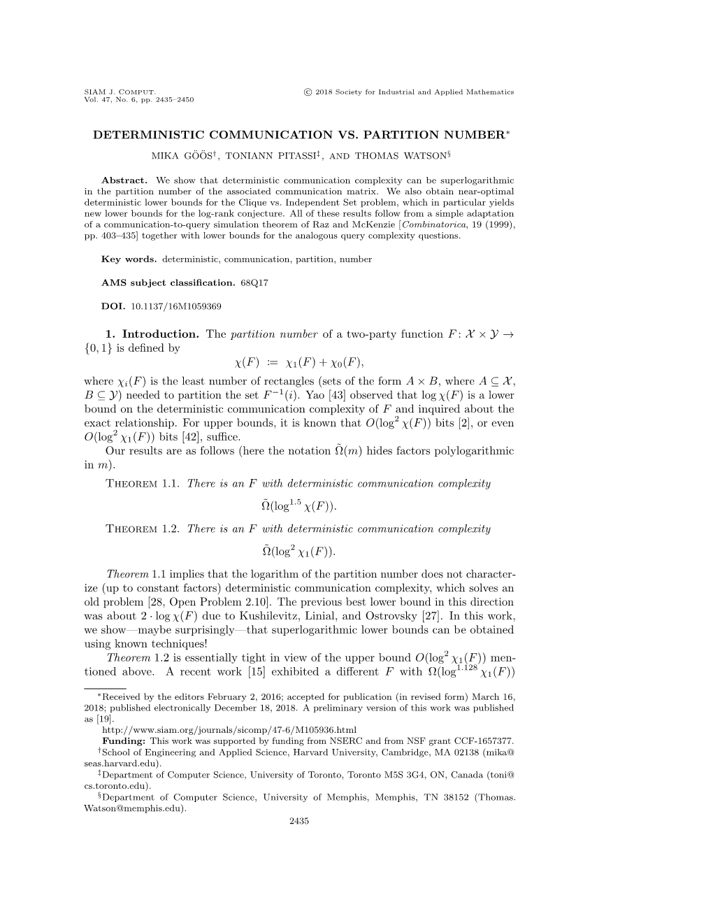 DETERMINISTIC COMMUNICATION VS. PARTITION NUMBER\Ast