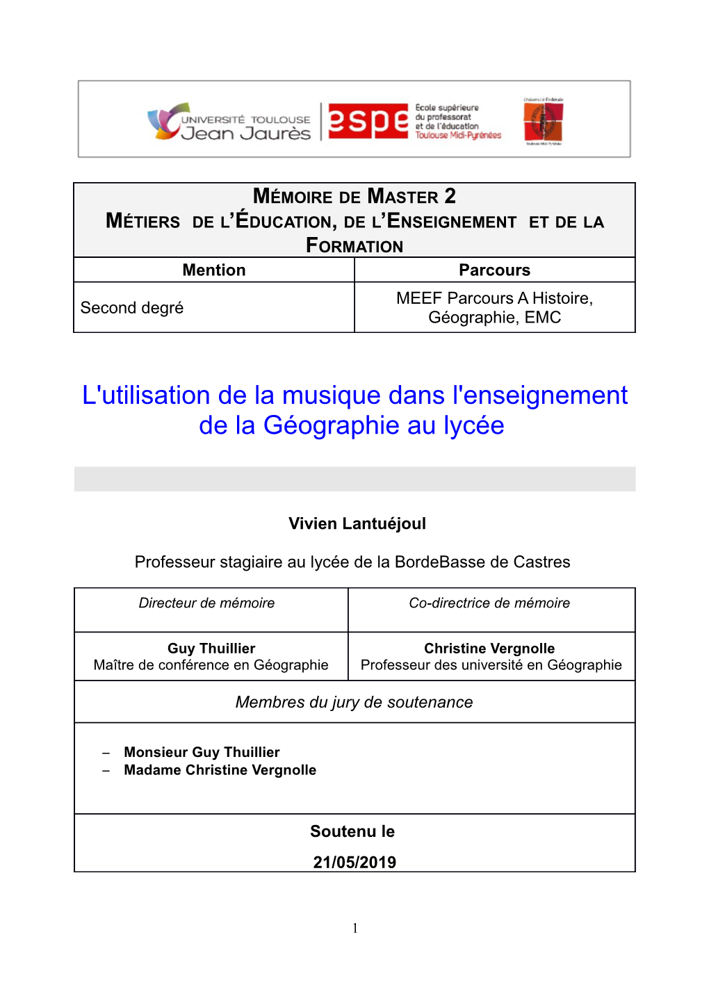 L'utilisation De La Musique Dans L'enseignement De La Géographie Au Lycée