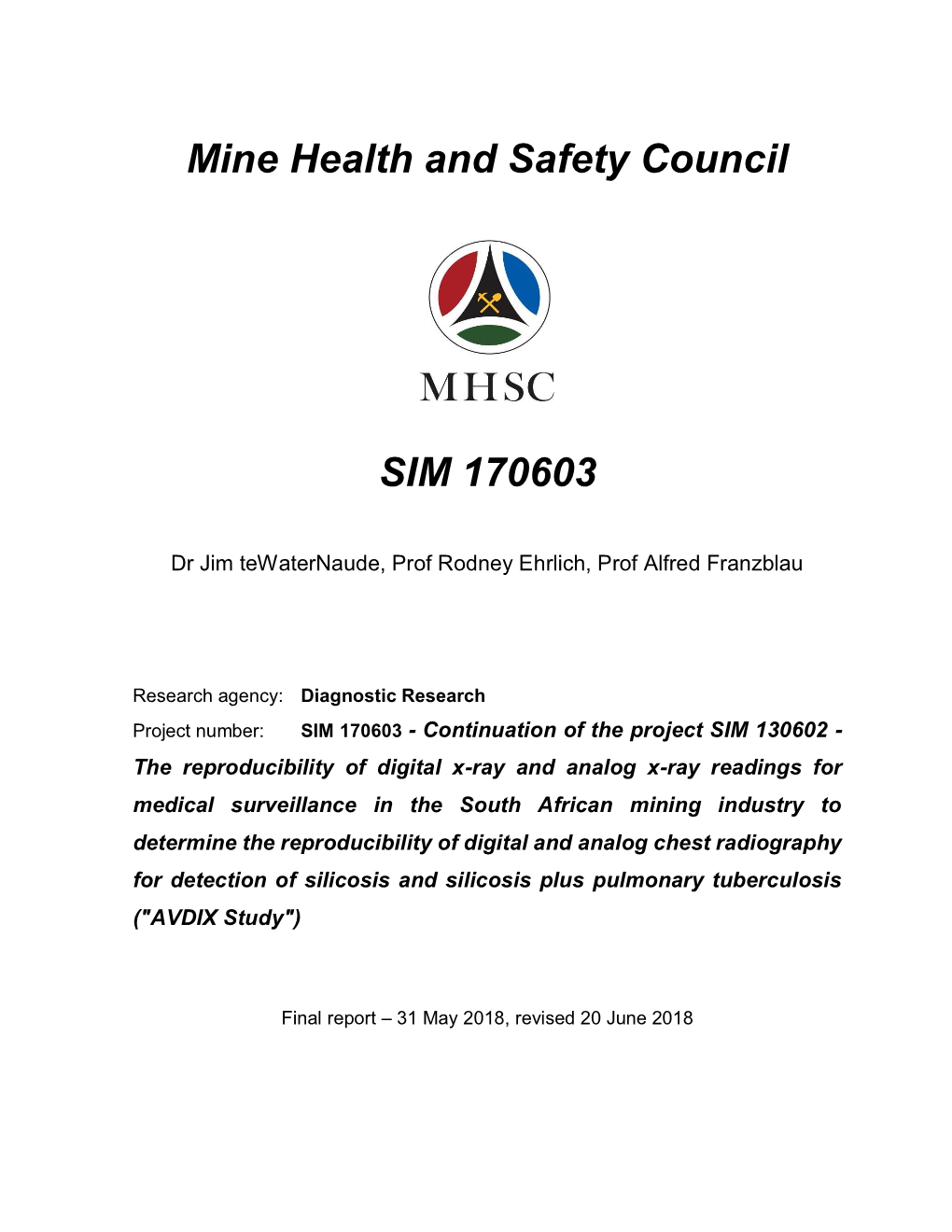 Mine Health and Safety Council SIM 170603