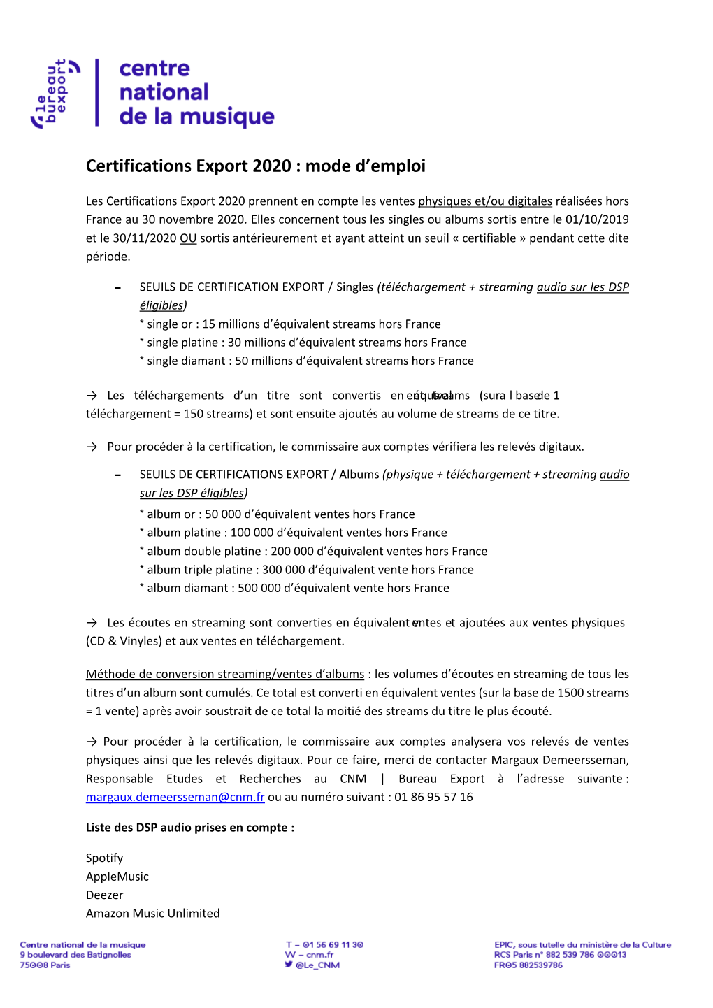 Certifications Export 2020 : Mode D'emploi