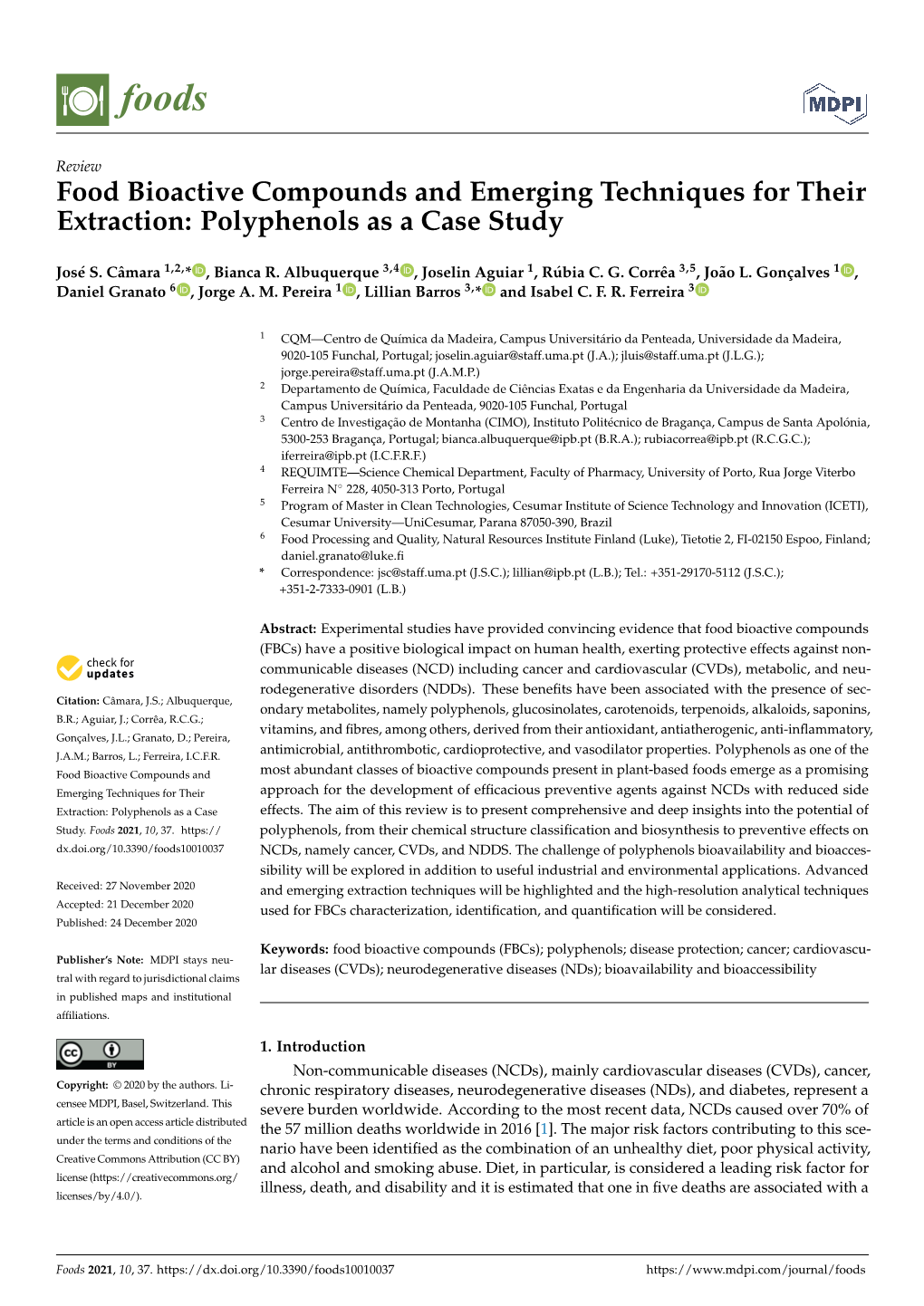 Food Bioactive Compounds and Emerging Techniques for Their Extraction: Polyphenols As a Case Study