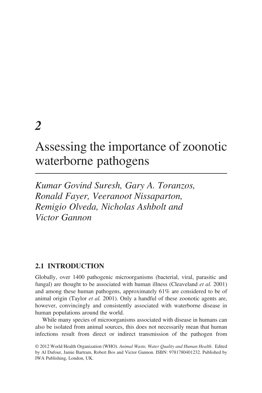 2 Assessing the Importance of Zoonotic Waterborne Pathogens