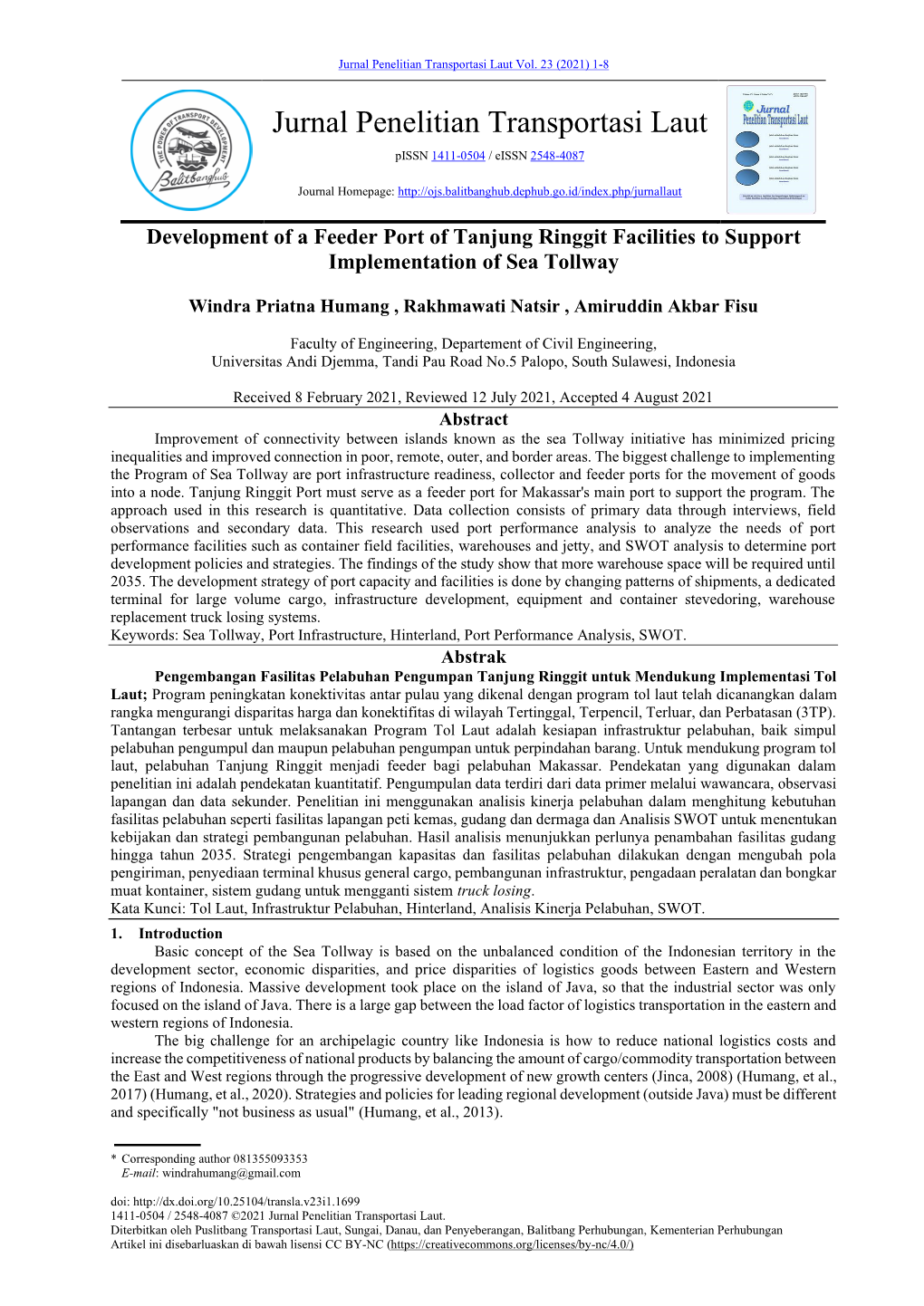 Jurnal Penelitian Transportasi Laut Vol