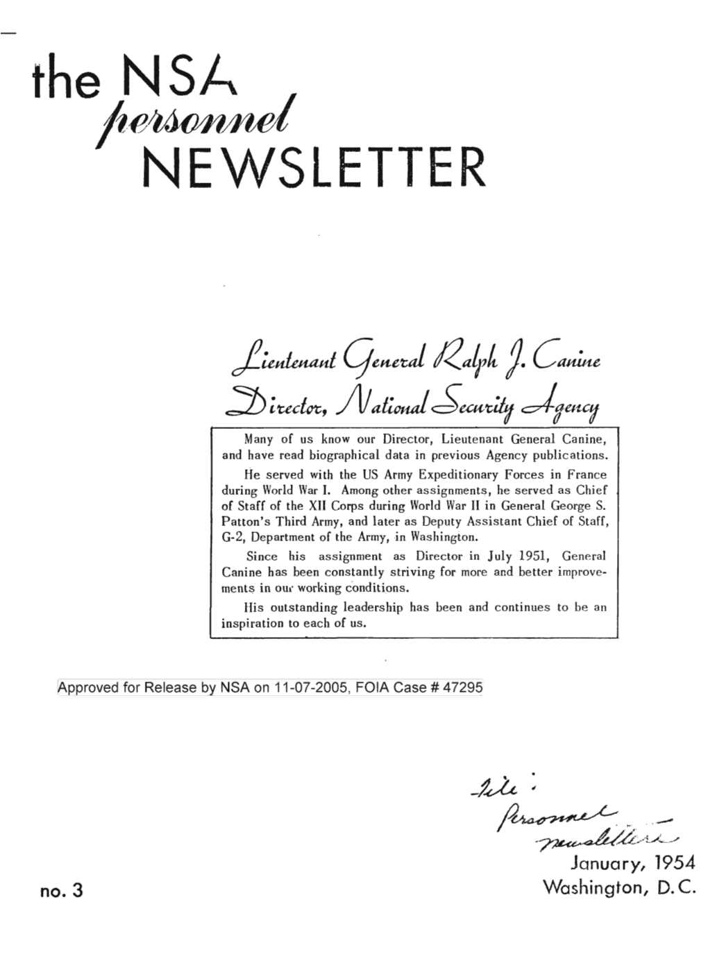 NSA Newsletter, January 1954