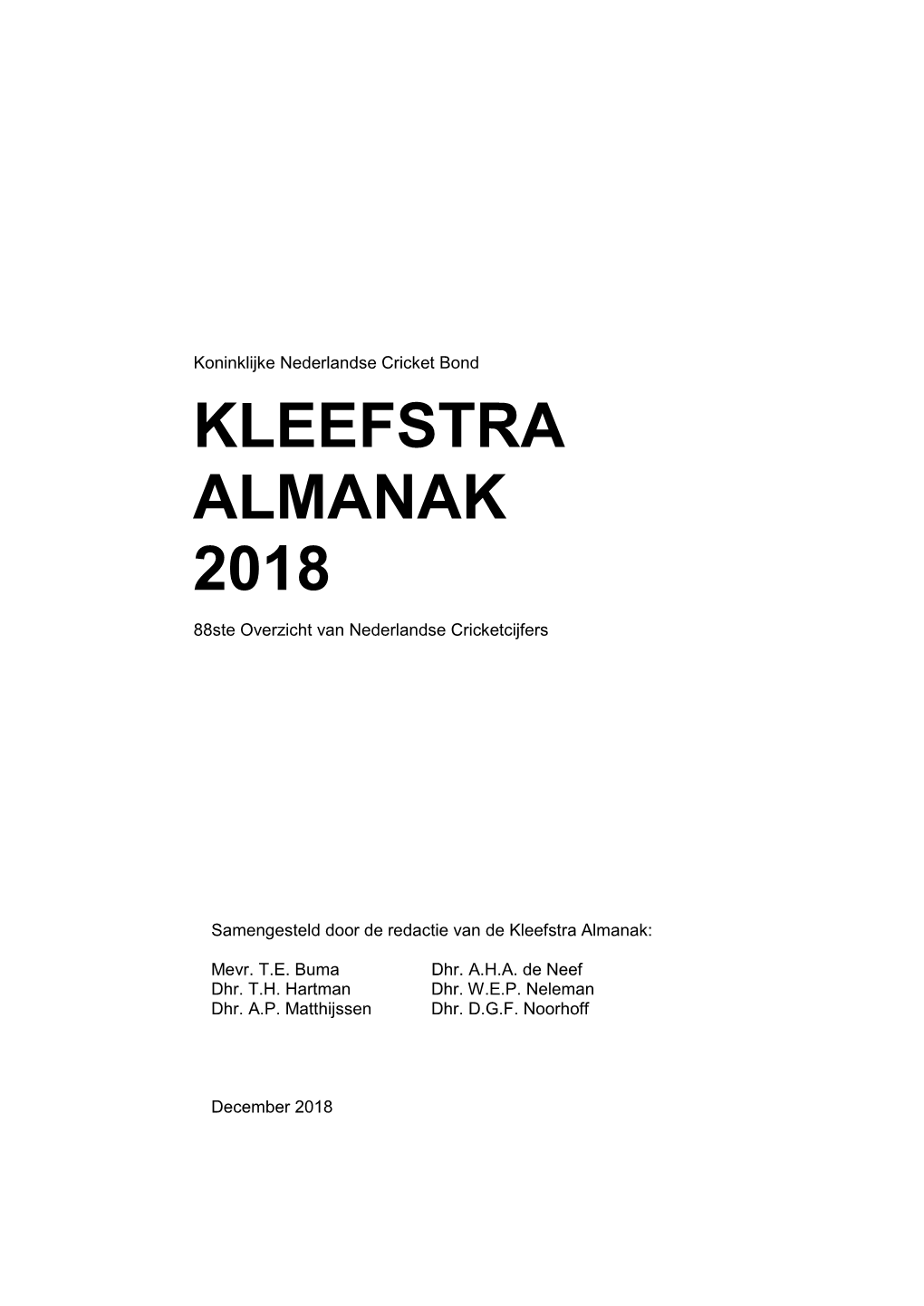 Kleefstra Almanak 2018