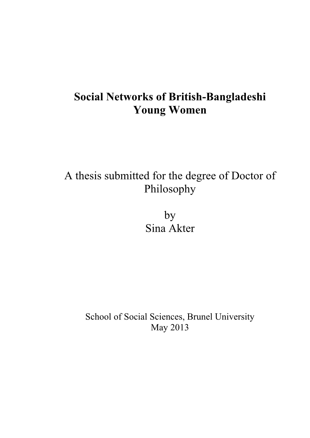 Social Networks of British-Bangladeshi Young Women