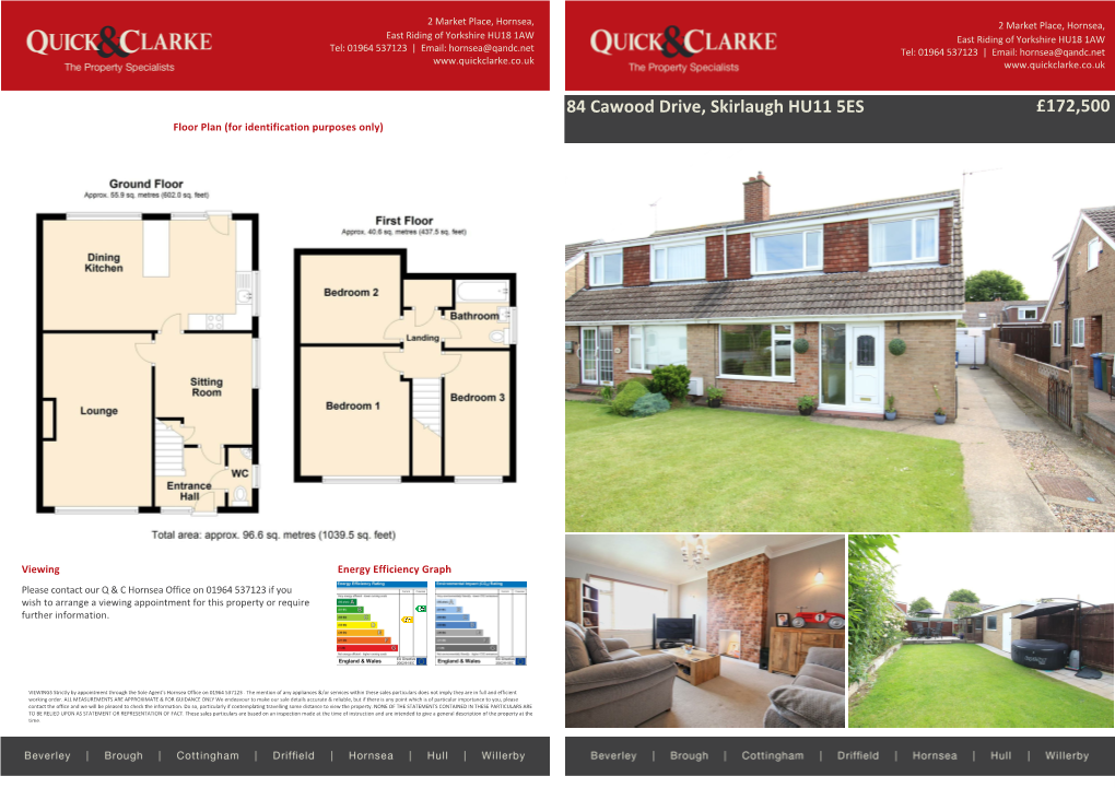 Cawood Drive, Skirlaugh HU11 5ES £172,500 Floor Plan (For Identification Purposes Only)