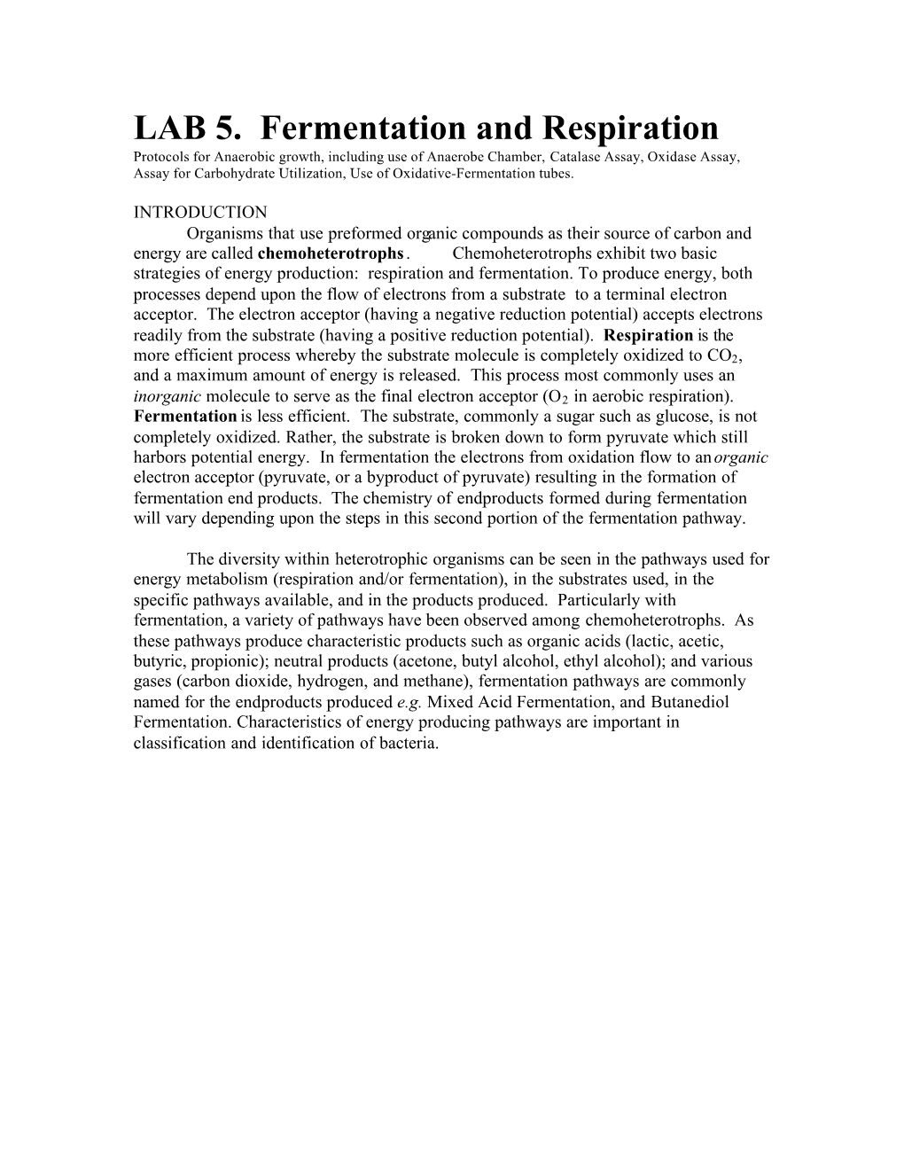 LAB 5. Fermentation and Respiration