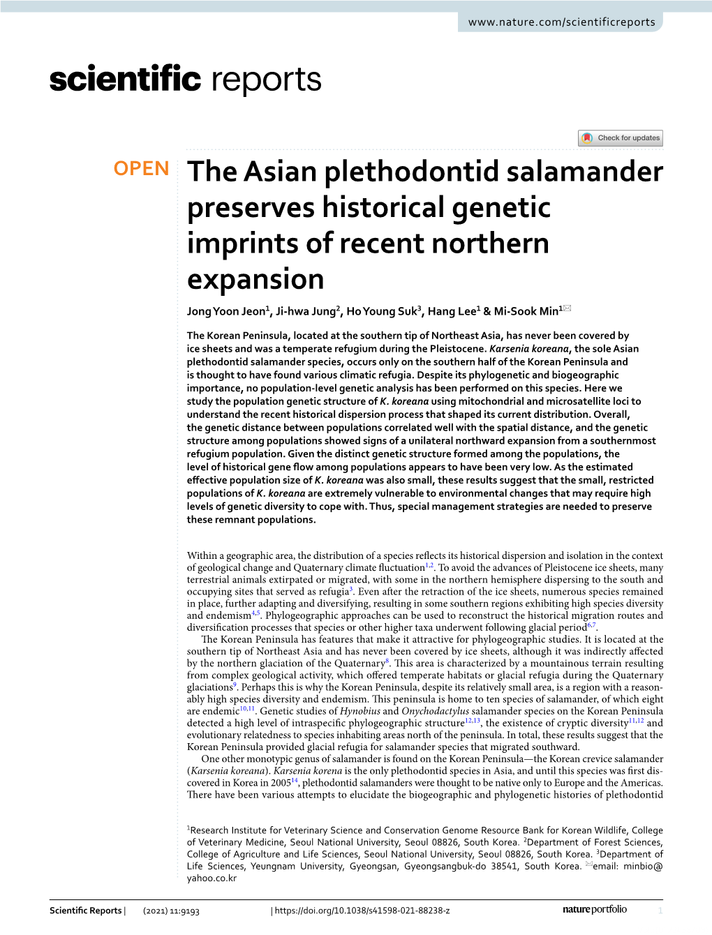 The Asian Plethodontid Salamander Preserves Historical Genetic Imprints