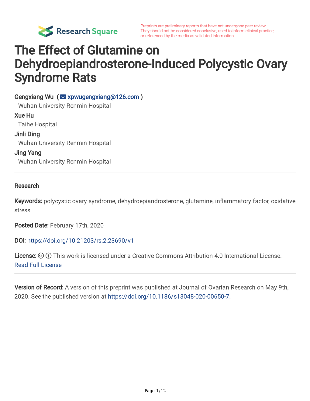 The Effect of Glutamine on Dehydroepiandrosterone- Induced