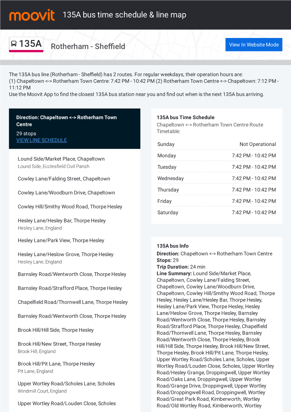 135A Bus Time Schedule & Line Route