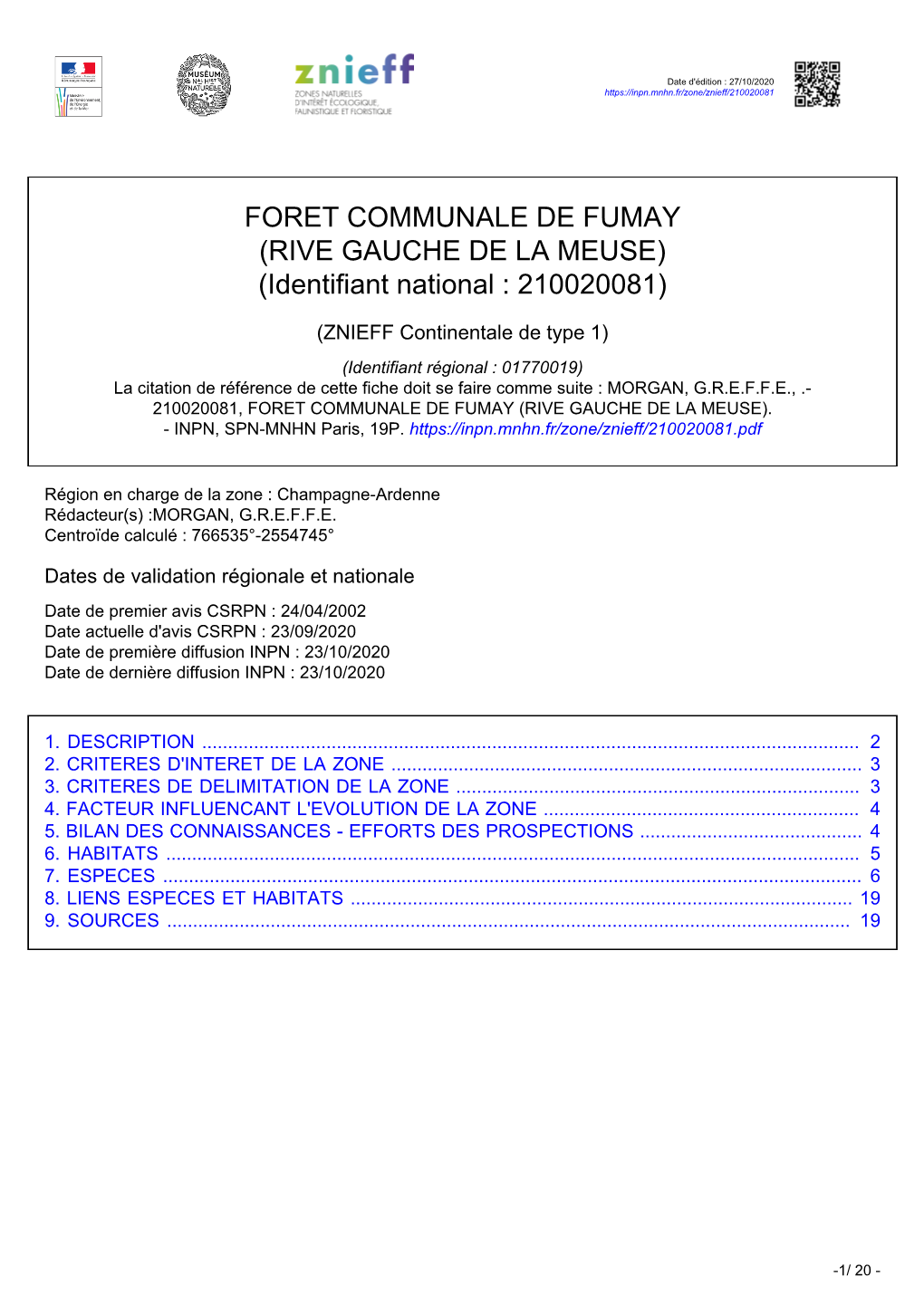 FORET COMMUNALE DE FUMAY (RIVE GAUCHE DE LA MEUSE) (Identifiant National : 210020081)