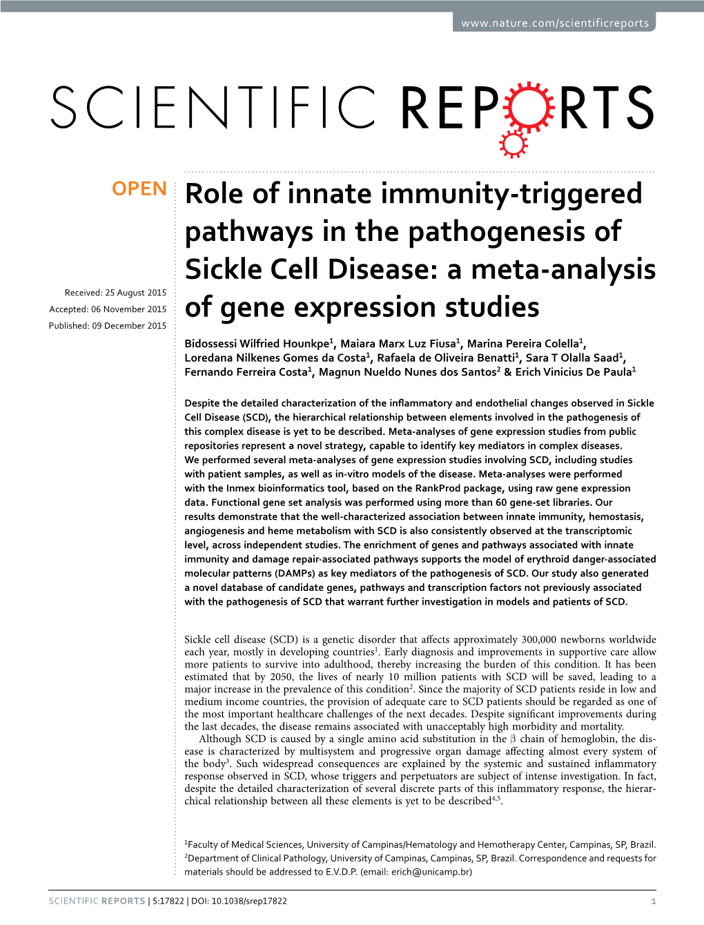 Role of Innate Immunity-Triggered Pathways in the Pathogenesis of Sickle Cell Disease: a Meta-Analysis of Gene Expression Studies