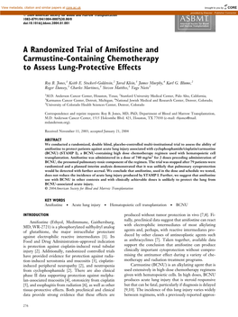 A Randomized Trial of Amifostine and Carmustine-Containing Chemotherapy to Assess Lung-Protective Effects