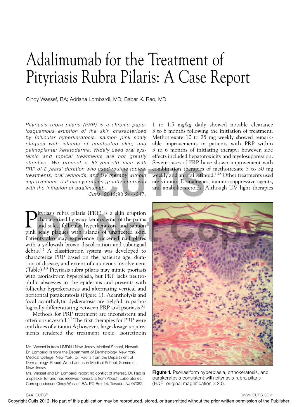 Adalimumab for the Treatment of Pityriasis Rubra Pilaris: a Case Report