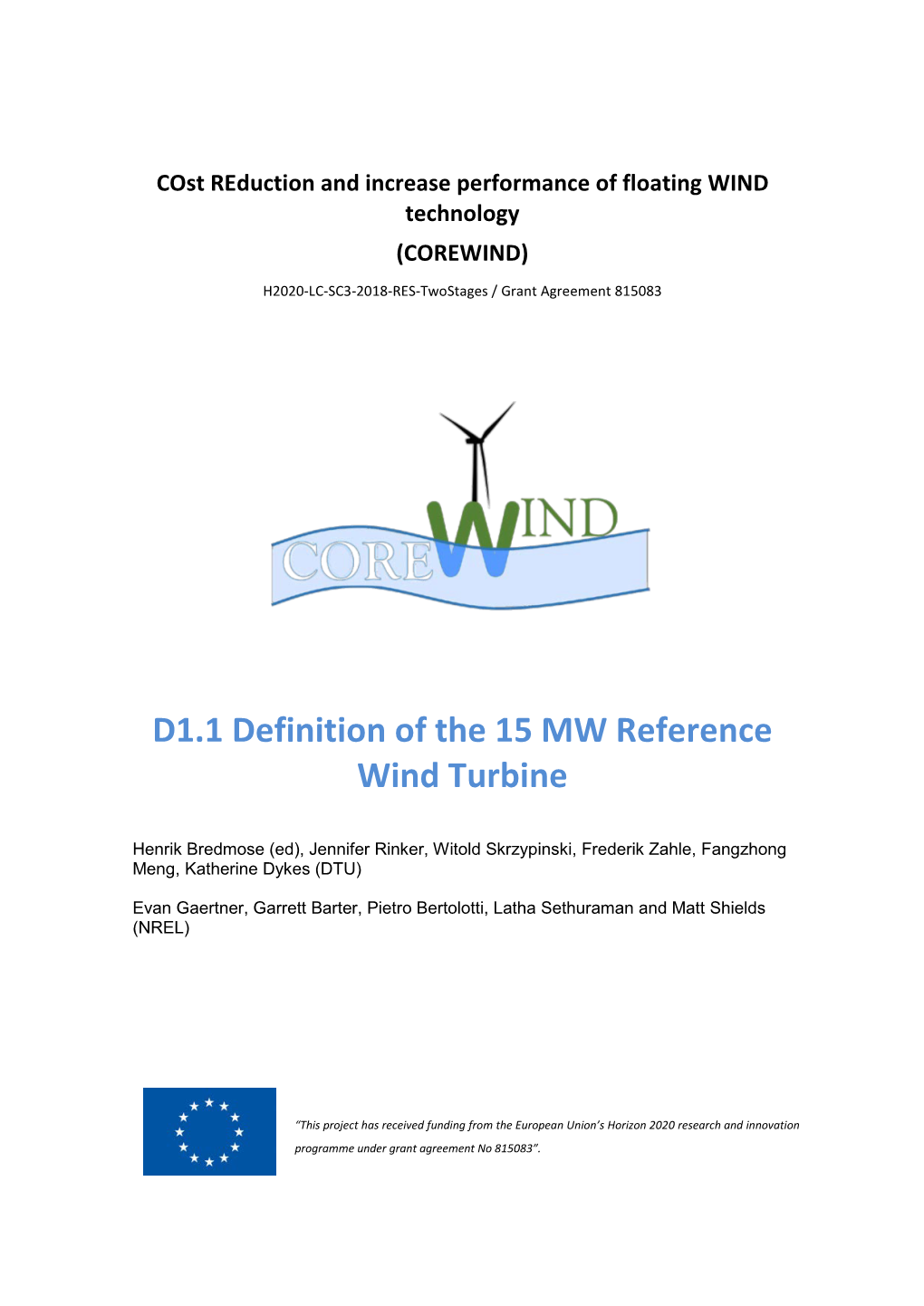 D1.1 Definition of the 15 MW Reference Wind Turbine