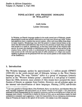 Studies in African Linguistics Volume 25, Number 2, Fall 1996 TONE