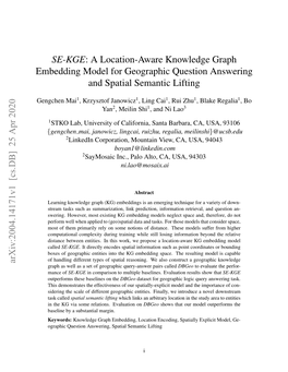 SE-KGE: a Location-Aware Knowledge Graph Embedding Model for Geographic Question Answering and Spatial Semantic Lifting