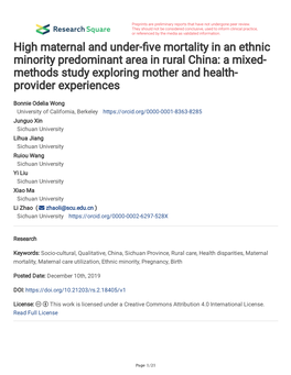High Maternal and Under-Five Mortality in an Ethnic Minority Predominant Area in Rural China