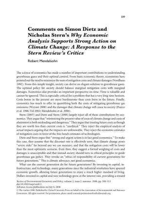 Comments on Simon Dietz and Nicholas Stern's Why Economic