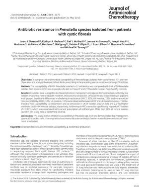 Antibiotic Resistance in Prevotella Species Isolated from Patients with Cystic ﬁbrosis