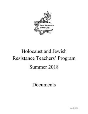 Holocaust and Jewish Resistance Teachers' Program Summer 2018 Documents